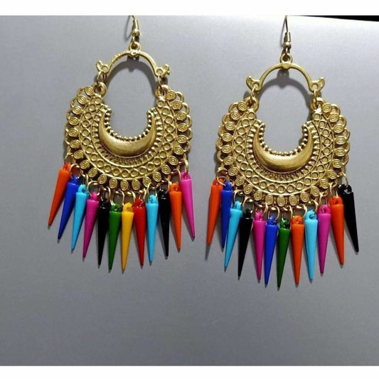 MS Fashion India Beautiful Design On Gold Color Chandbali Brass Drops Earrings | Swadesiicart