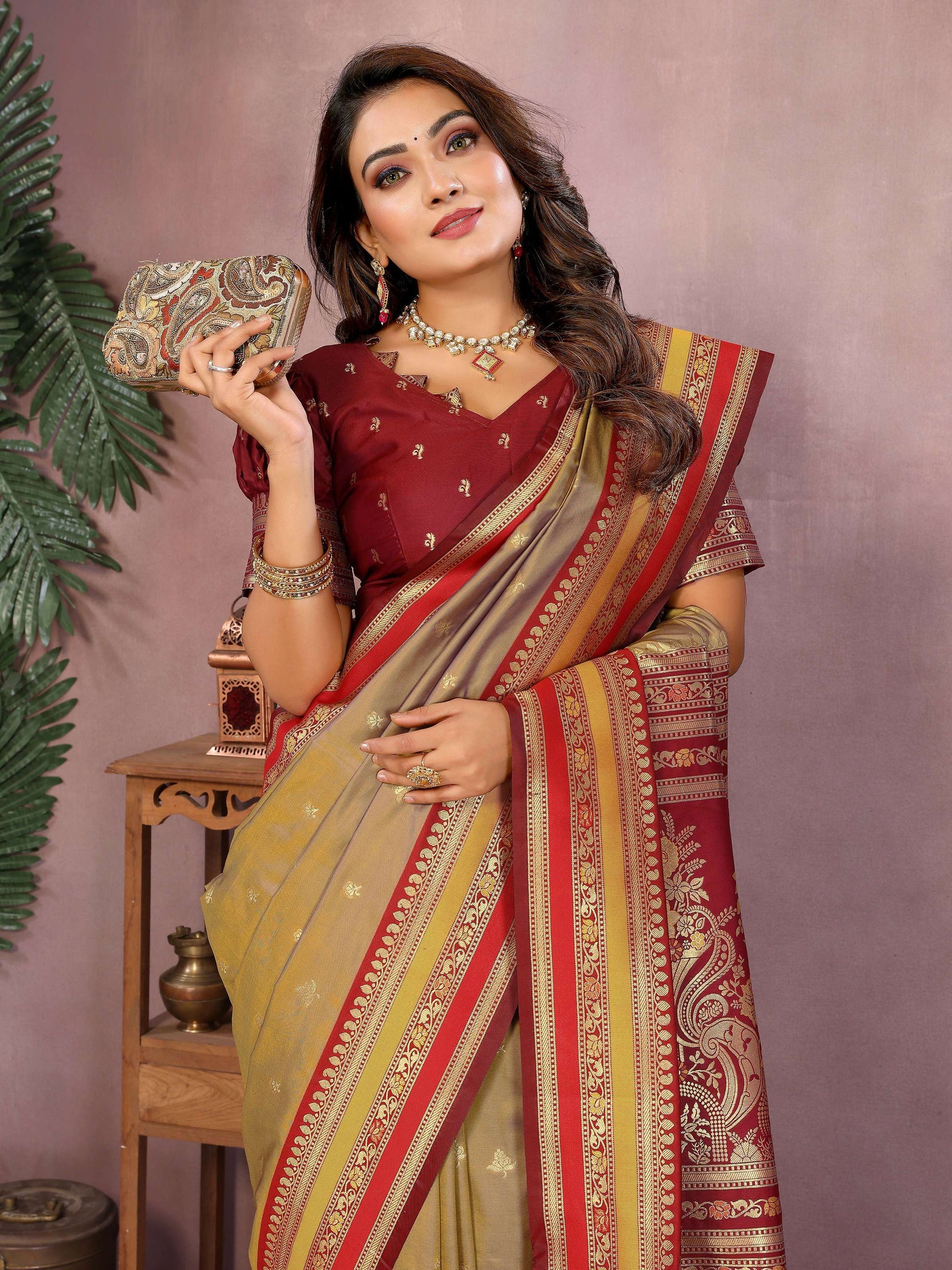 Aastha Fashion Khaki Kalamkari Silk Weaving Saree