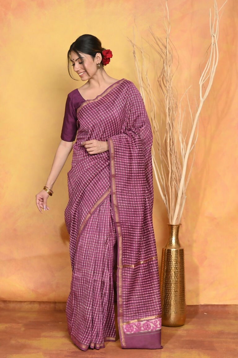 Very Much Indian Chanderi Natural Dye Handblock Printed Saree - Mauve | Swadesiicart