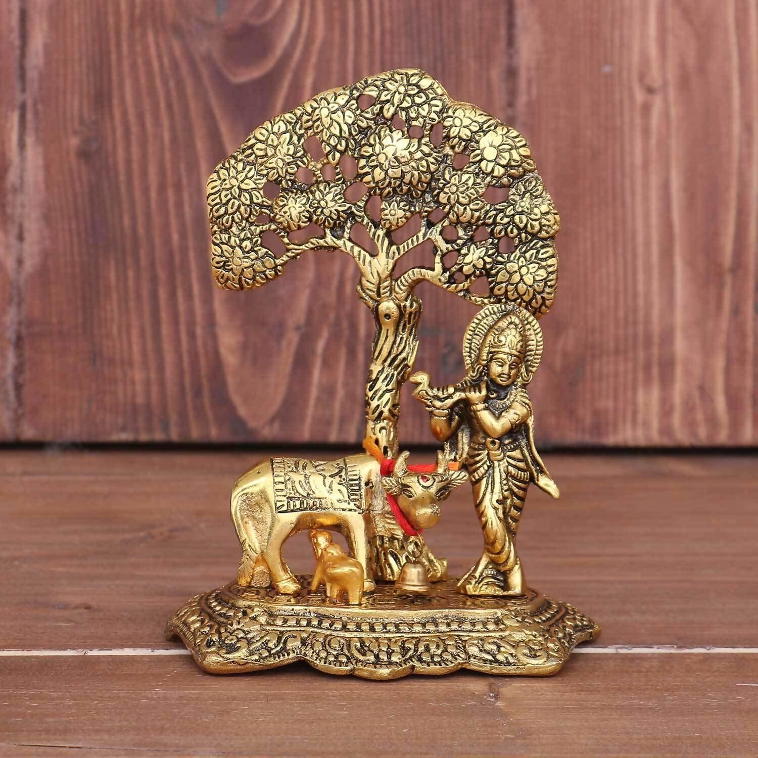 Chhariya Crafts Metal Krishna With Kamdhenu Cow - Swadesiicart