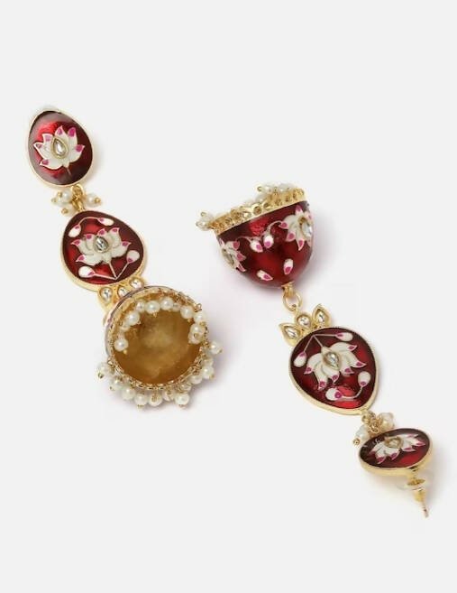 Alloy Base Metal Gold-Toned Kundan Oval Jhumkas Earrings for Women & Girls By House of Ree - Swadesiicart