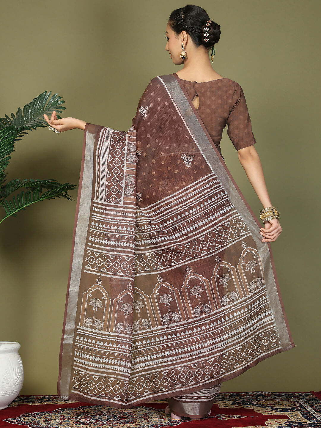 Shree Shyam Fashion Cotton Brown Saree