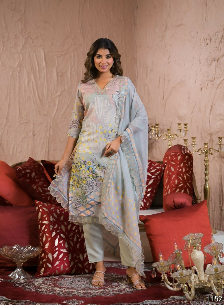 Ethnic Festive Wear Organza Pista Stitched Suit With Dupatta - Tanisha | Swadesiicart