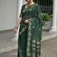 Vishnu Weaves Women's Green Linen Silk Zari Weaving Saree with Blouse - Swadesiicart