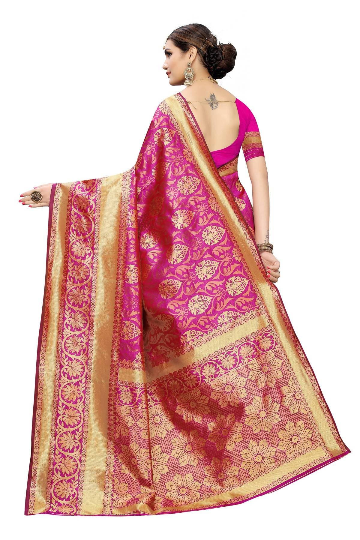 Vamika Banarasi Jaquard Pink Weaving Saree | Swadesiicart
