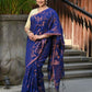Beatitude Blue Cotton Floral Jamdani Saree