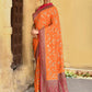 Joban Fashion Orange Crepe Chiffon Pure Handloom Banarasi Silk Saree | Swadesiicart