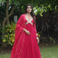 Jyoti Fashion Women's Rani Pink Faux Blooming Sequins Zari Embroidered Anarkali Dress with Dupatta | Swadesiicart