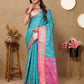Lorenvalley Fashion Firozi Patola Silk Woven Design with Zari Meenakari Weaving motifs motifs Pallu Saree - Swadesiicart