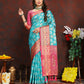 Lorenvalley Fashion Firozi Organza Silk Woven Design with Rich Meenakari Weaving Pallu Saree - Swadesiicart