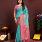 Lorenvalley Fashion Firozi Organza Silk Woven Design with Rich Meenakari Weaving Pallu Saree - Swadesiicart