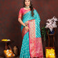 Lorenvalley Fashion Firozi Organza Silk Woven Design with Rich Meenakari Weaving Pallu Saree - Swadesiicart