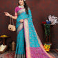 Lorenvalley Fashion Firozi Patola Silk Woven Design with Zari Meenakari Weaving motifs motifs Pallu Saree - Swadesiicart