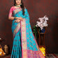 Lorenvalley Fashion Firozi Patola Silk Woven Design with Zari Meenakari Weaving motifs motifs Pallu Saree - Swadesiicart
