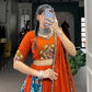 Lorenvalley Firozi Rayon and Printed Silk with Plain And Printed With Original Mirror Gamthi Work And Gamthi Patch Work Lehenga Choli | Swadesiicart