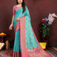 Lorenvalley Fashion Firozi Organza Silk Woven Design with Rich Meenakari Weaving Pallu Saree - Swadesiicart