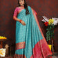 Lorenvalley Fashion Firozi Organza Silk Woven Design with Rich Meenakari Weaving Pallu Saree - Swadesiicart