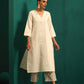 trueBrowns Ivory Tonal Cotton Kurta with Embroidered Pants | Swadesiicart