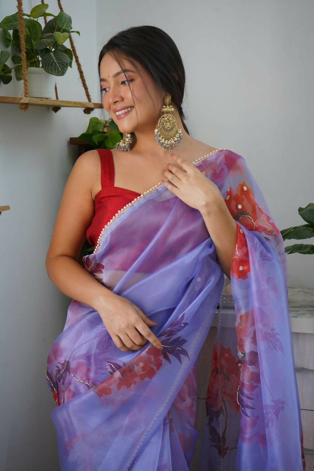 Vamsee Blue Organza Saree - Swadesiicart