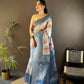 Joban Fashion Sky Blue Floral Motifs Banarasi Silk Sarees | Swadesiicart