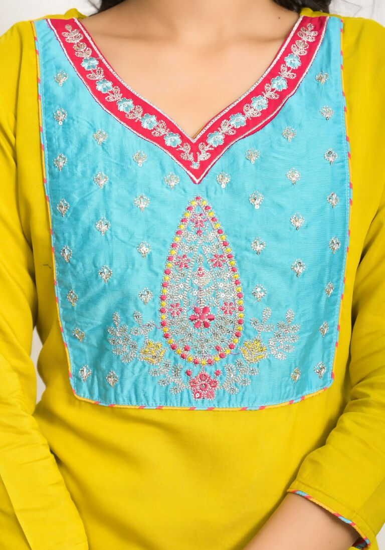 Festive Wear Ethnic Yellow Viscose Stitched Suit With Dupatta - Tanisha | Swadesiicart
