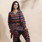 Breathables Women'S Blue Cotton Abstract Print Loungewear Co-Ord Set – Long Kurta & Pants