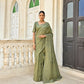 Vishnu Weaves Women's Mahendi Handloom Raw Silk Saree with Blouse - Swadesiicart