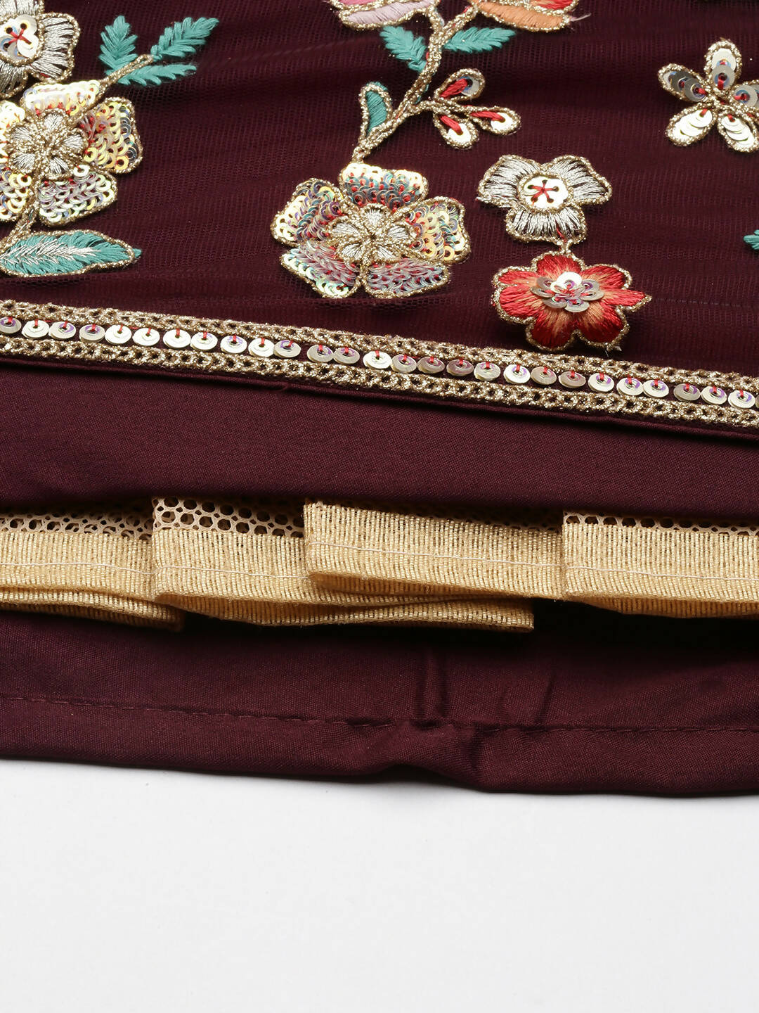 House of Panchhi Burgundy Net Sequinse Work Lehenga & Blouse, Dupatta | Swadesiicart