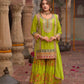 Anaita Parrot-Green Chinon Readymade Palazzo Suit with Codding Dori & Sequence Work