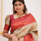 DEIANA'S Beautiful Designer Golden zari Soft Lichi Silk Saree - Cream - Swadesiicart
