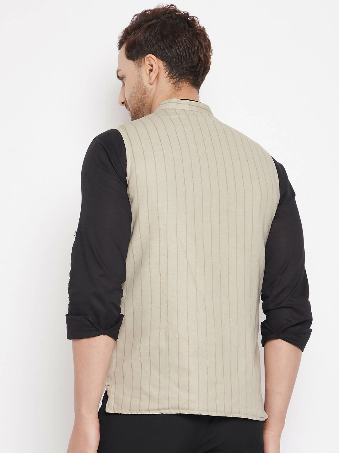 Even Apparels Beige Linen Blend Men Woven Nehru Jacket | Swadesiicart