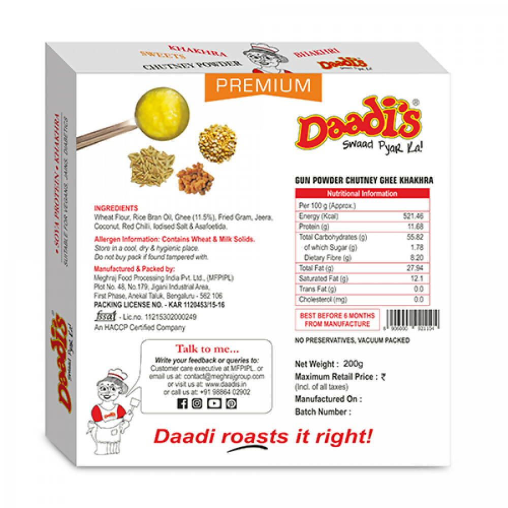 Daadi's Gun Powder Chutney Ghee Khakhra - Swadesiicart