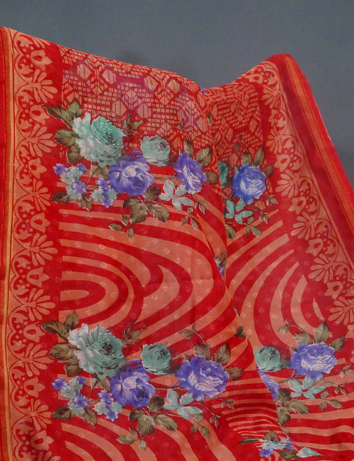 Shades Of Red Floral Design Semi Chanderi Saree By Gayathri Reddy Designer Studio | Swadesiicart
