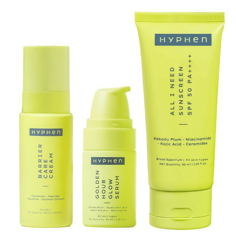Hyphen By Kriti Sanon Daily Face Care Regime Combo - Oily & Combination Skin, with Glow Serum, Moisturizer & Sunscreen | Swadesiicart