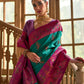 Vishnu Weaves Women's Rama Banarasi Silk Kalamkari Zari Woven Saree with Blouse - Swadesiicart
