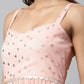 Ahalyaa Women Pink Net Gold Foil Print Dress | Swadesiicart