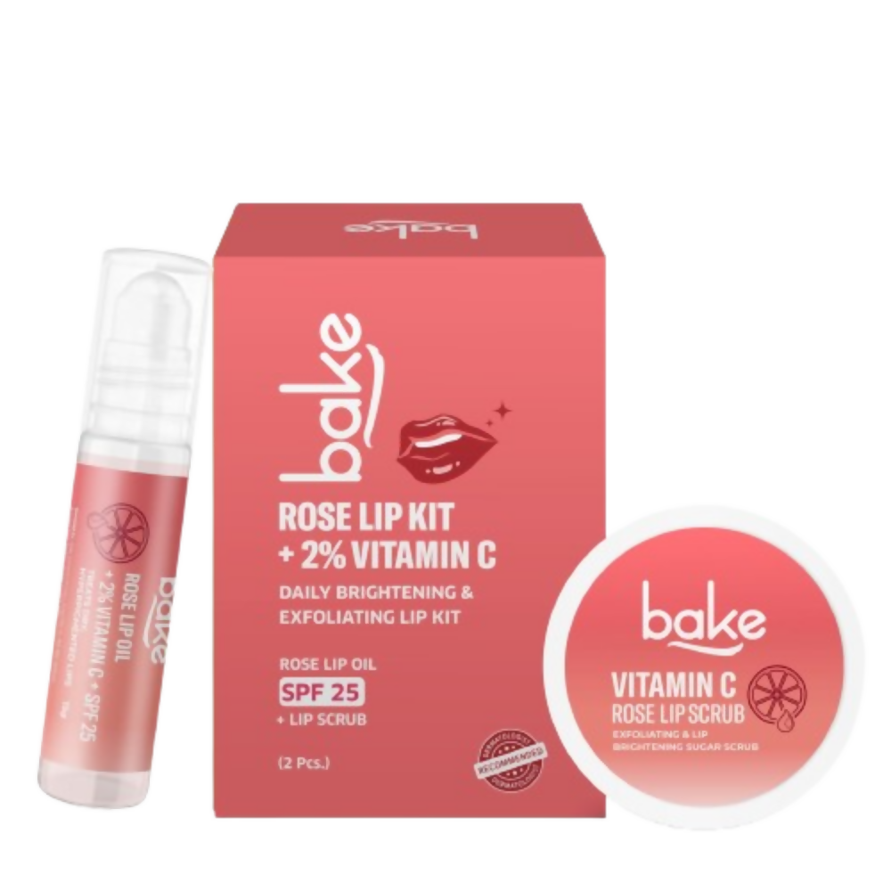 Bake Vitamin C Rose Lip Kit With Lip Balm SPF 25 & Lip Scrub For Dark & Pigmented Lips | Swadesiicart