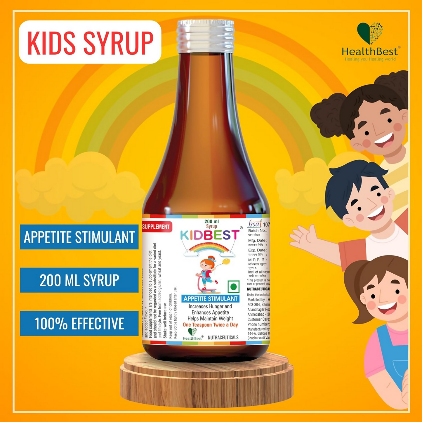 HealthBest Kidbest Appetite Stimulant Syrup for Kids | Swadesiicart