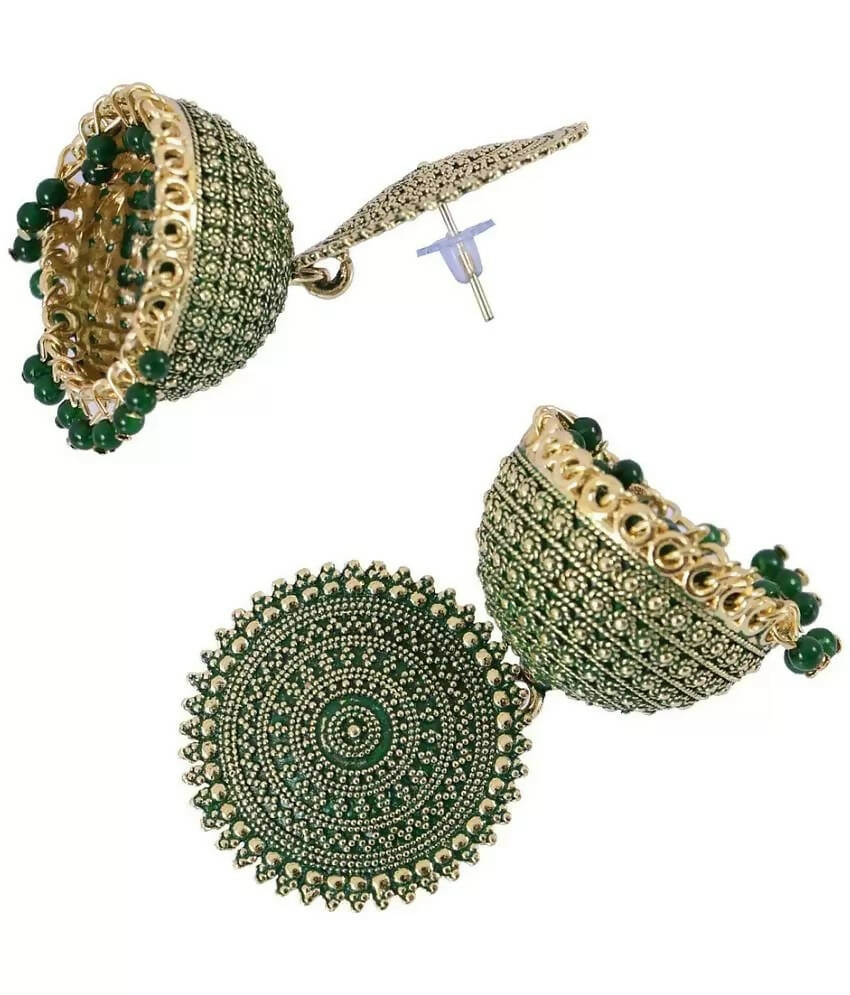 Mominos Fashion Joharkamal Gold-Polished Meenakari Jhumkas For Women & Girls (Green) - Swadesiicart