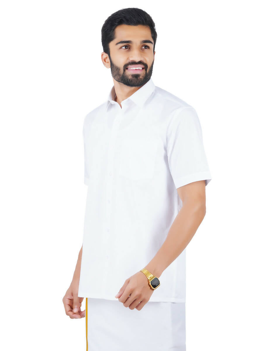 Ramraj Cotton Mens Half Sleeve Royal Cotton White Shirt | Swadesiicart