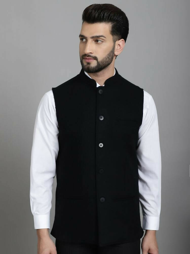 Even Apparels Nehru Jacket With Welt Pockets - Black | Swadesiicart