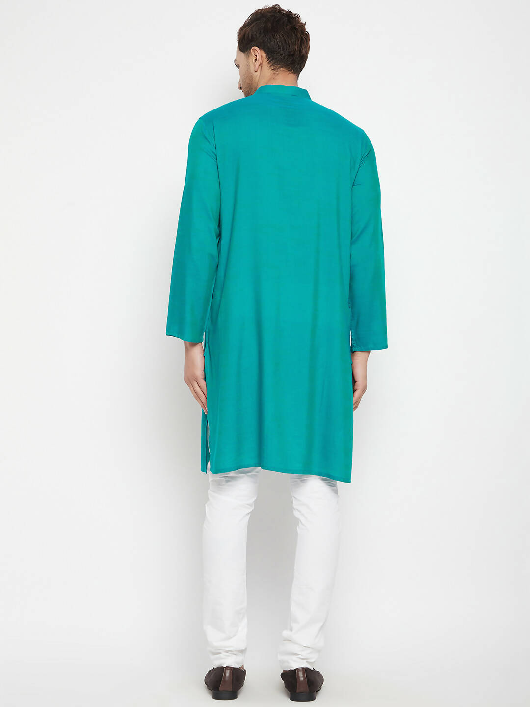 Even Apparels Green Viscose Long Men's Kurta With Band Collar | Swadesiicart