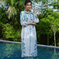 Yufta Blue White Printed Pure Cotton Kurta with Trousers - Swadesiicart