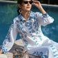 Yufta Blue White Printed Pure Cotton Kurta with Trousers - Swadesiicart