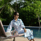 Yufta Blue White Printed Pure Cotton Kurta with Trousers - Swadesiicart