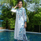 Yufta Blue White Printed Pure Cotton Kurta with Trousers - Swadesiicart