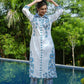 Yufta Blue White Printed Pure Cotton Kurta with Trousers - Swadesiicart
