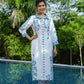 Yufta Blue White Printed Pure Cotton Kurta with Trousers - Swadesiicart