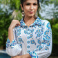 Yufta Blue White Printed Pure Cotton Kurta with Trousers - Swadesiicart