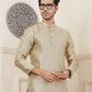 Beige Viscose Woven Jacquard Work Men's Rajwadi Kurta Set - Mahotsav